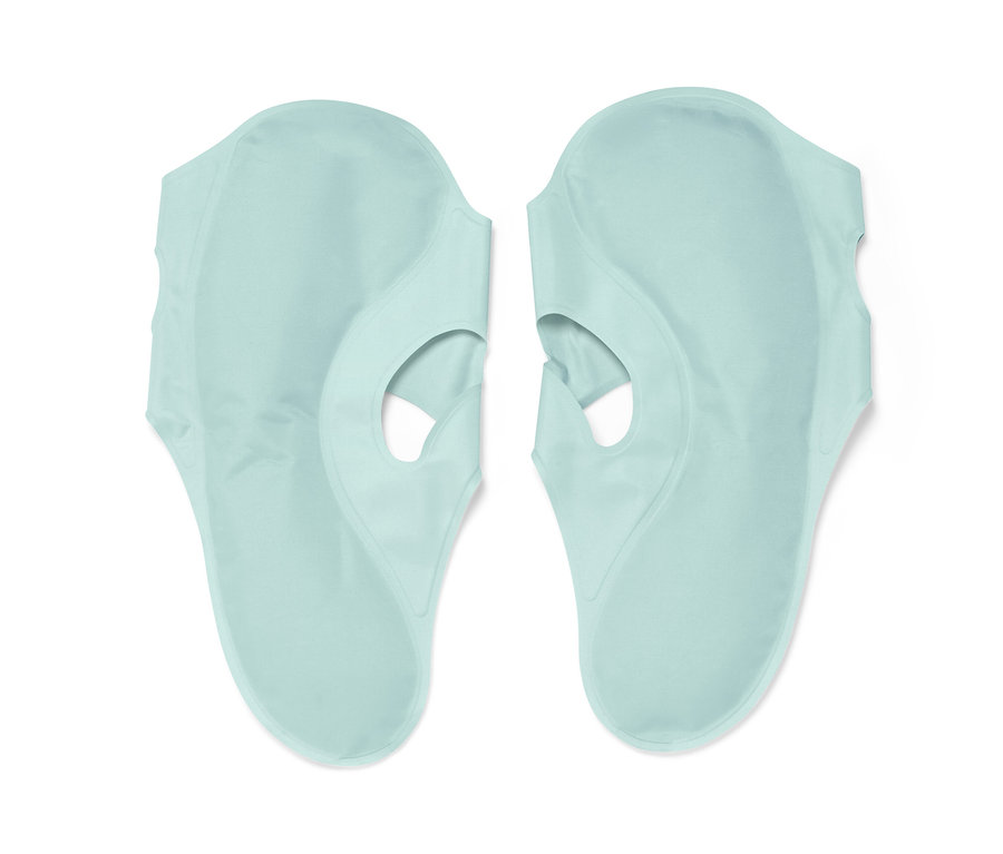 Deux semelles de relaxation bleu clair sont posées l'une à côté de l'autre.