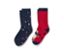 Deux paires de chaussettes antidérapantes pour tout-petit, renne. Une paire est bleu marine avec des étoiles, l'autre rouge avec un renne.