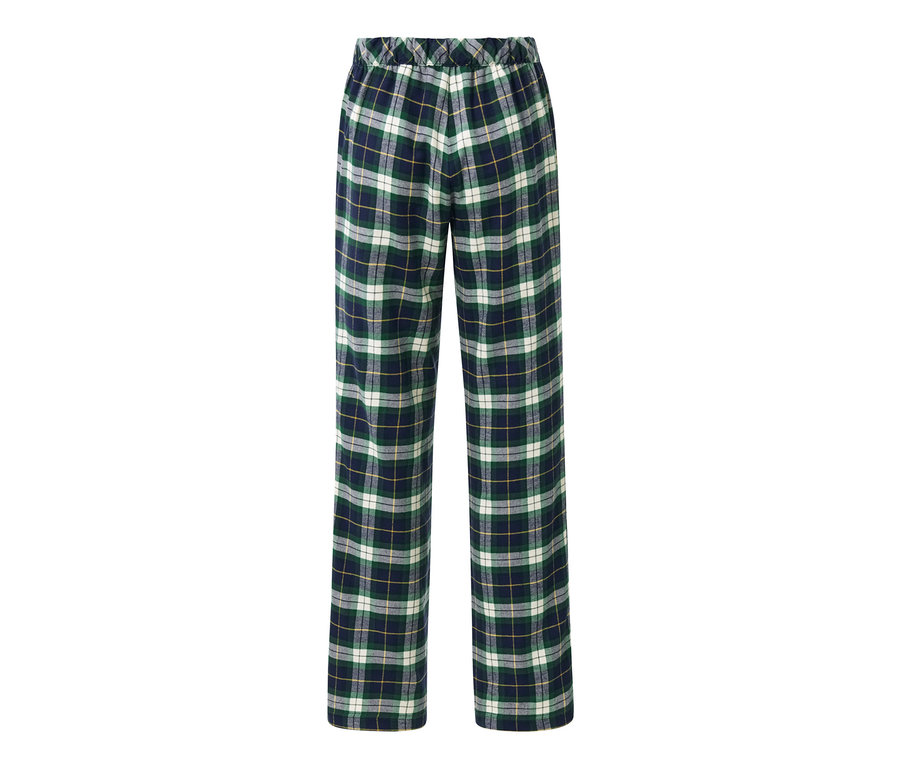 Pantalon relax en flanelle vert à carreaux.