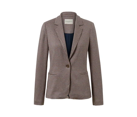 Blazer en sweat à carreaux pour femme, fermé par un bouton.