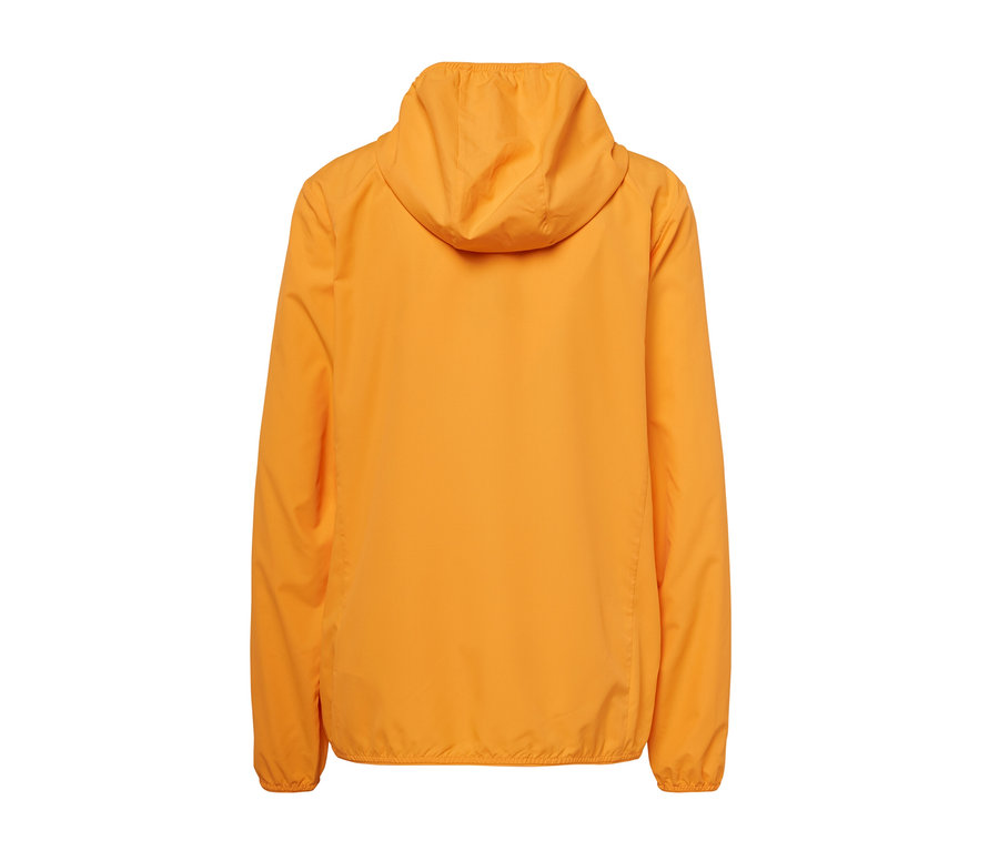 Vue arrière d'une veste fonctionnelle pliable orange.
