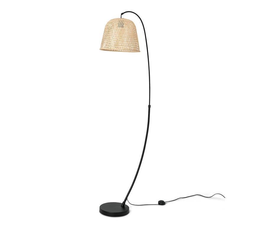 Lampe de recourbée avec abat-jour en bambou.