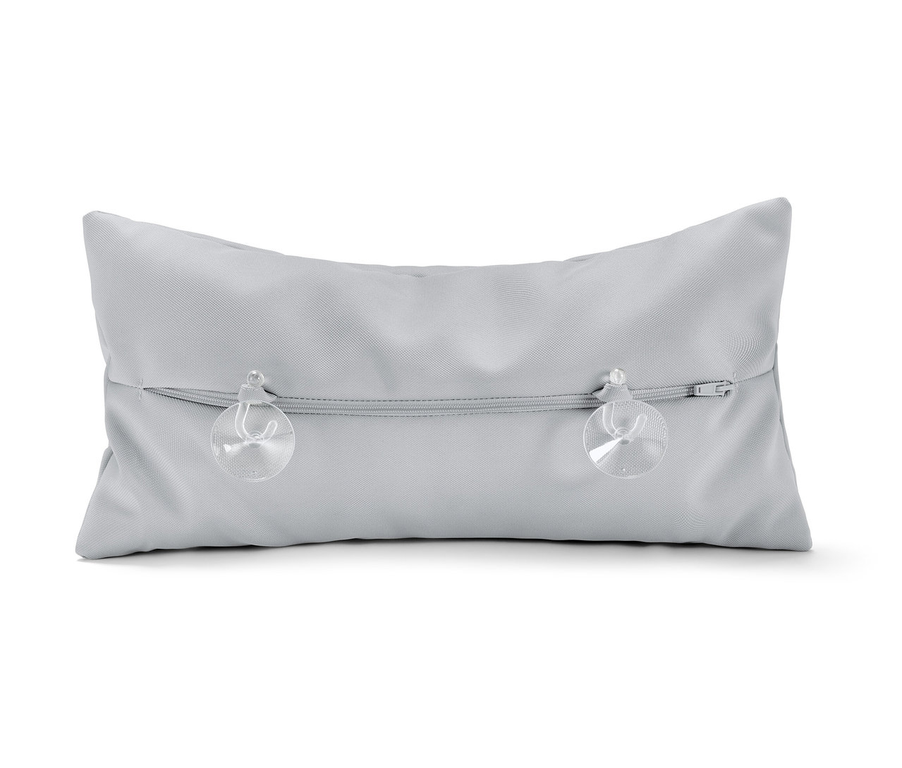 Coussin de baignoire gris avec ventouses.