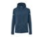 Veste thermique bleue avec fermeture éclair et capuche.