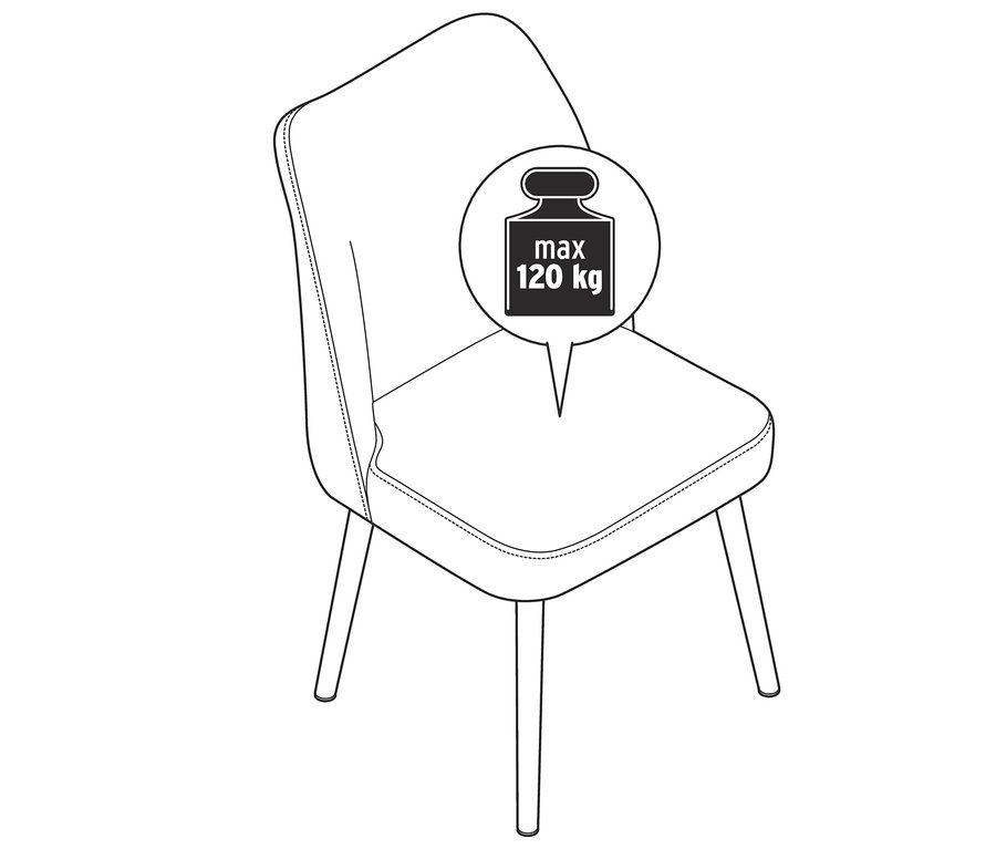 Illustration d'une chaise en tissu rembourrée avec une capacité de charge maximale de 120 kg.