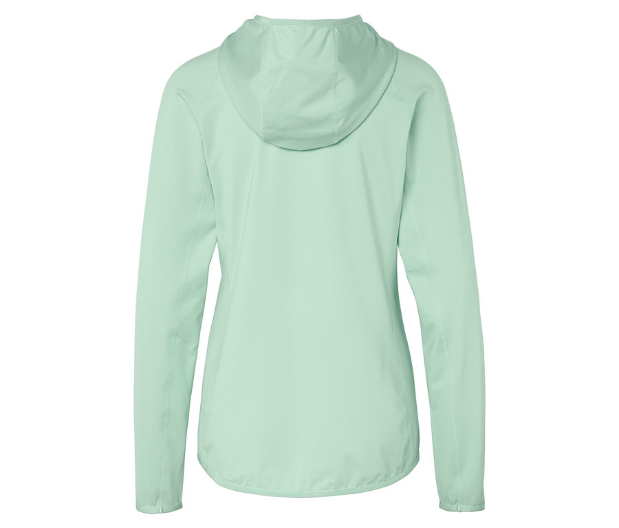 Vue arrière d'une veste à capuche vert clair.