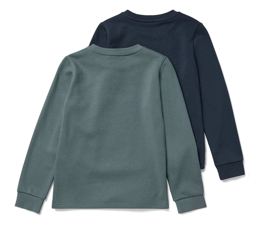 Deux sweat-shirts pour enfants avec intérieur gratté, bleu et sauge.