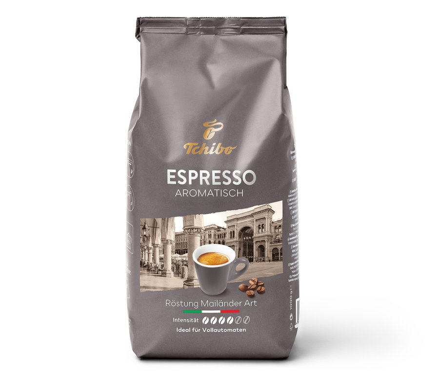 Paquet gris d'expresso aromatique en grains – 1 kg.