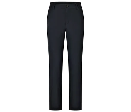 Pantalon bleu marine sur fond blanc.