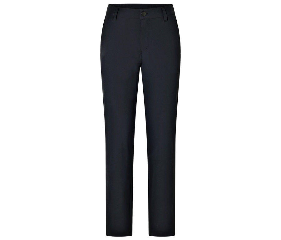 Pantalon bleu marine sur fond blanc.