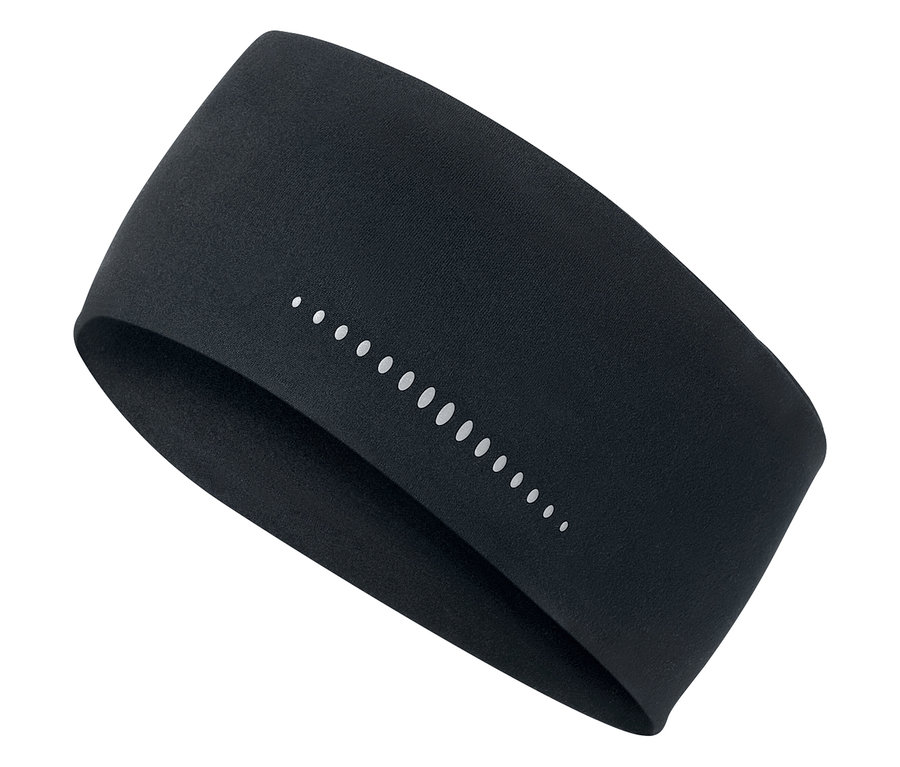 Bandeau de sport noir avec des points réfléchissants sur fond blanc.