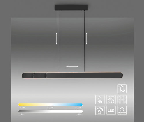 Une lampe suspendue LED noire Paul Neuhaus »Adriana Round« est suspendue au plafond.