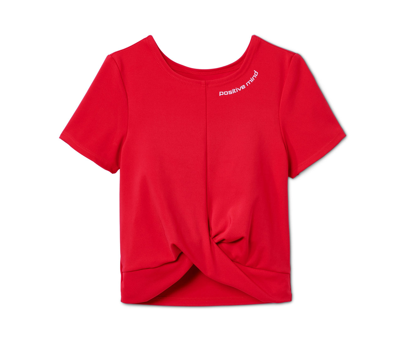 T-shirt rouge fonctionnel et court pour filles avec des matériaux recyclés.