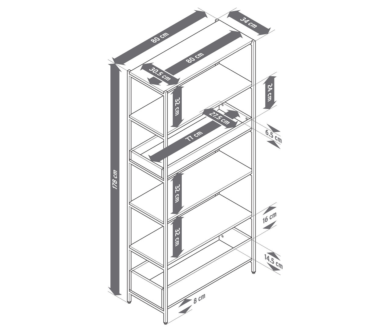 Illustration des dimensions de l'étagère.