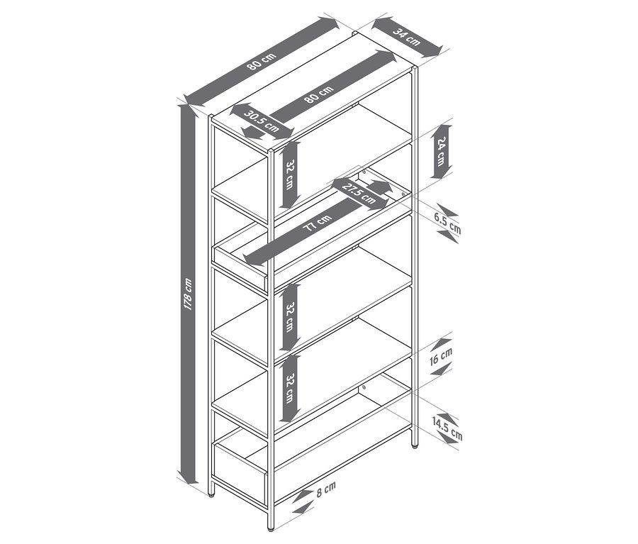 Illustration des dimensions de l'étagère.