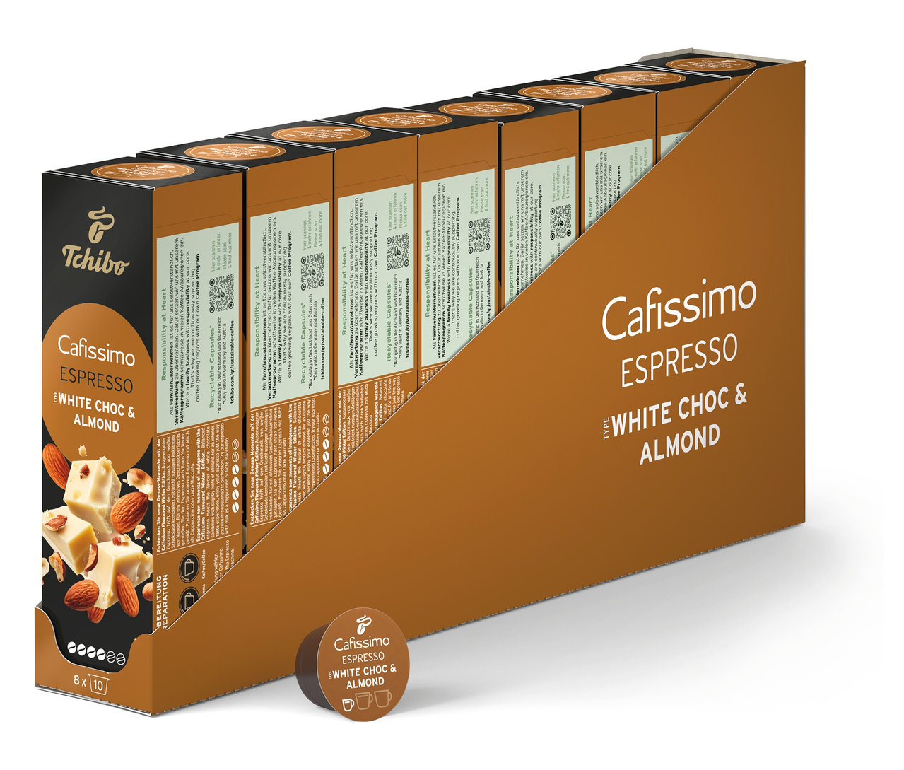Un paquet de capsules Cafissimo Flavoured Espresso - White Choc & Almond - 80 Kapseln.