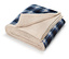 Couverture pliée à carreaux bleus avec doublure en sherpa crème.