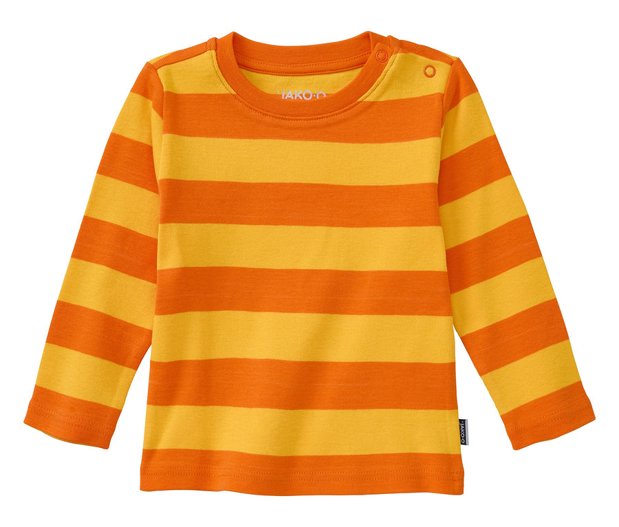T-shirt à rayures jaune-orange JAKO-O sur fond blanc.