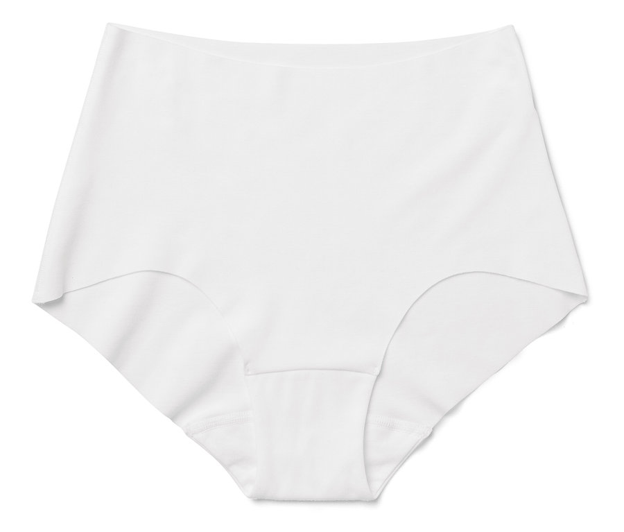 Culotte blanche taille haute sur fond blanc.