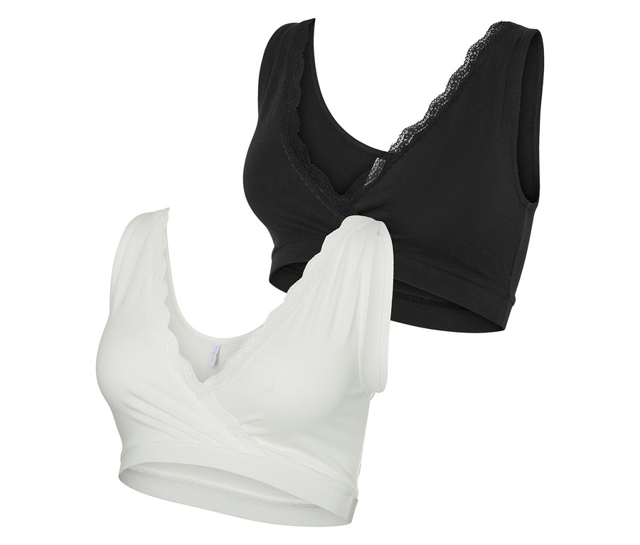 Deux soutiens-gorge MAMALICIOUSMLHELENA CROSSY LACE BRA 2F 2-P NOOS, un noir et un blanc.