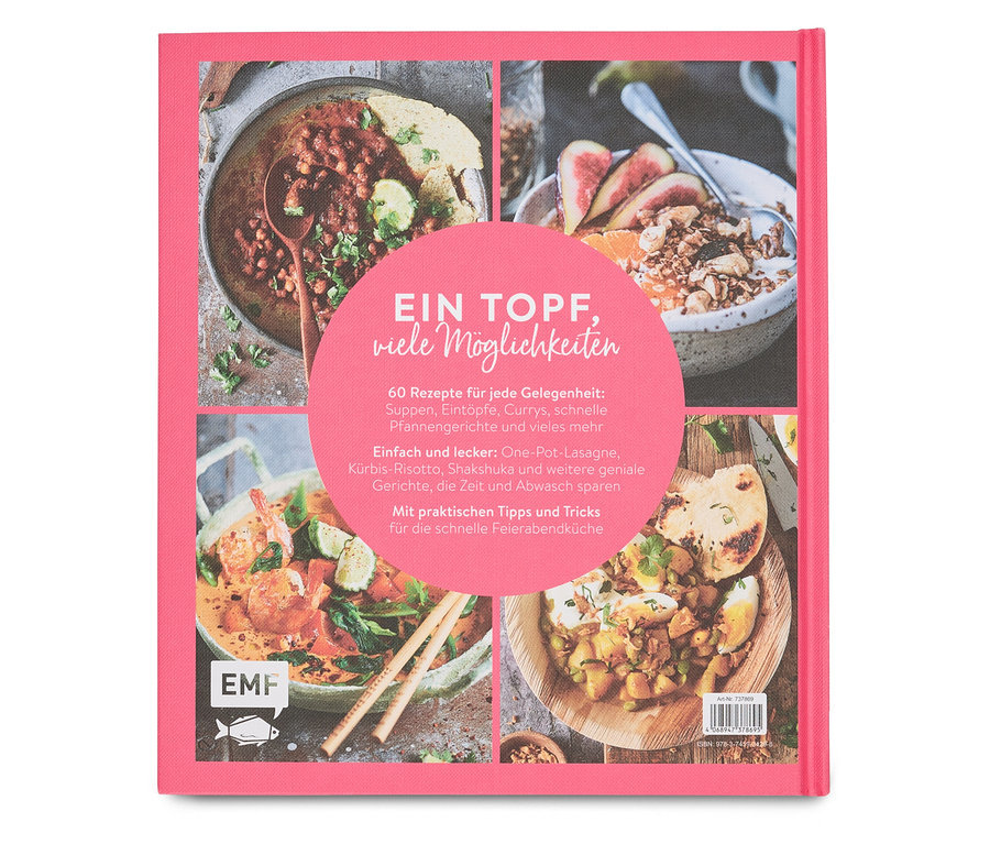 Livre de cuisine avec différentes images de recettes sur la couverture.