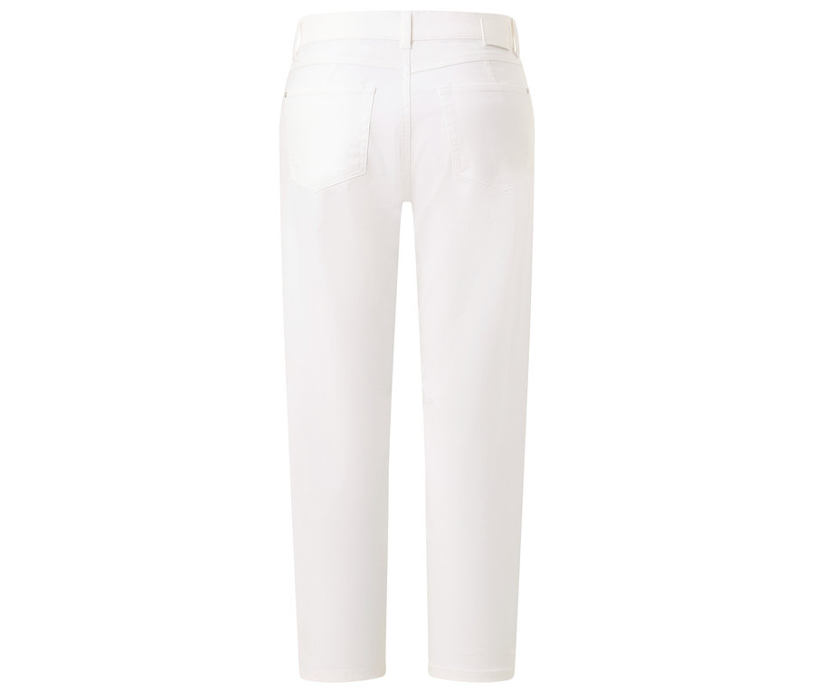 Vue arrière d'un pantalon blanc à jambe droite avec passants de ceinture.