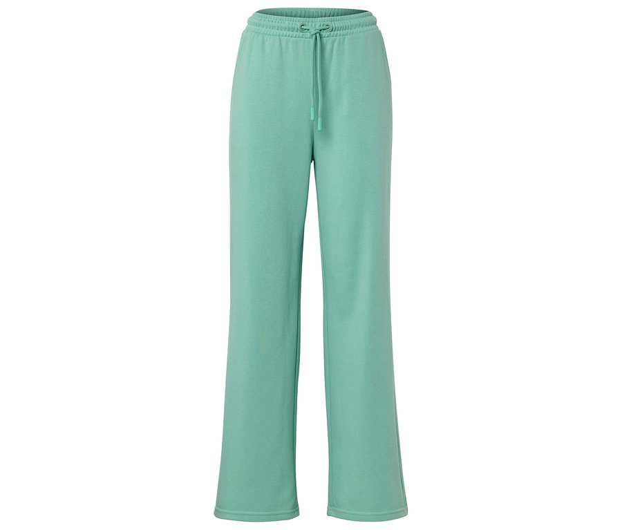 Un pantalon de jogging long vert clair avec un cordon de serrage.