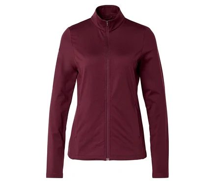 Veste bordeaux avec fermeture éclair intégrale et col montant.
