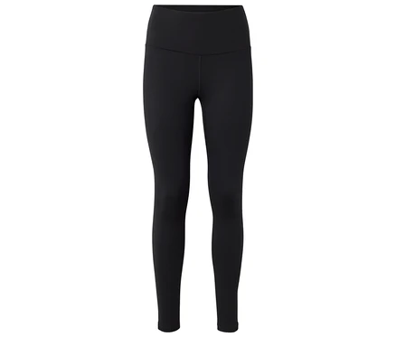 Un legging noir à taille haute est posé sur un fond blanc.