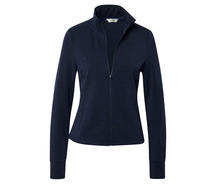 Veste fonctionnelle bleu marine avec de la laine mérinos, fermeture éclair, col montant et manches longues.