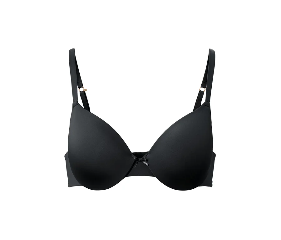 Soutien-gorge noir à armatures avec bretelles réglables.