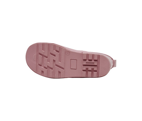 Vue de dessous d'une botte en caoutchouc rose hummel® « Rubber Boot Glitter », montrant sa semelle texturée avec la taille 30.