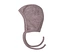 Bonnet bébé NAME IT en laine mérinos rose clair, avec motif tricoté, bordure en dentelle et liens à nouer.