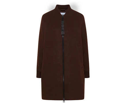 Blouson CECIL marron avec une fermeture éclair noire sur toute la longueur et un col et des poignets côtelés.