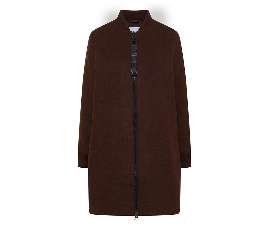 Blouson CECIL marron avec une fermeture éclair noire sur toute la longueur et un col et des poignets côtelés.
