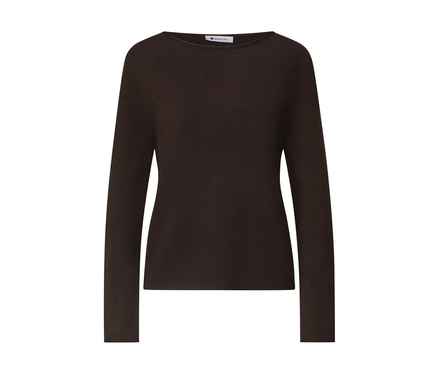 Pull en maille Street One marron foncé à manches longues et col bateau.