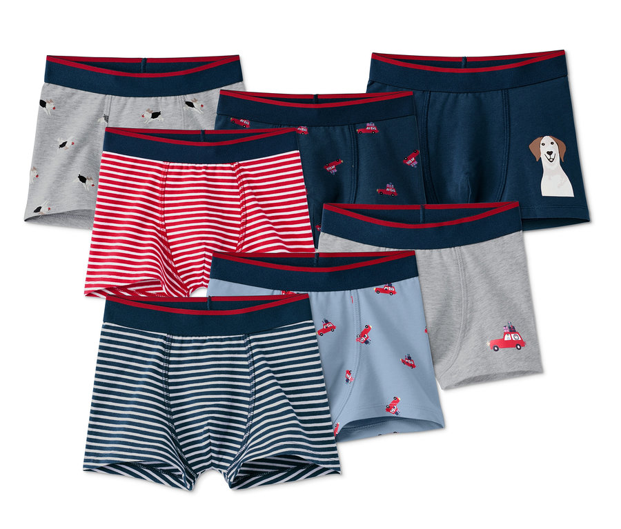 Six boxers pour enfants de différentes couleurs et motifs.