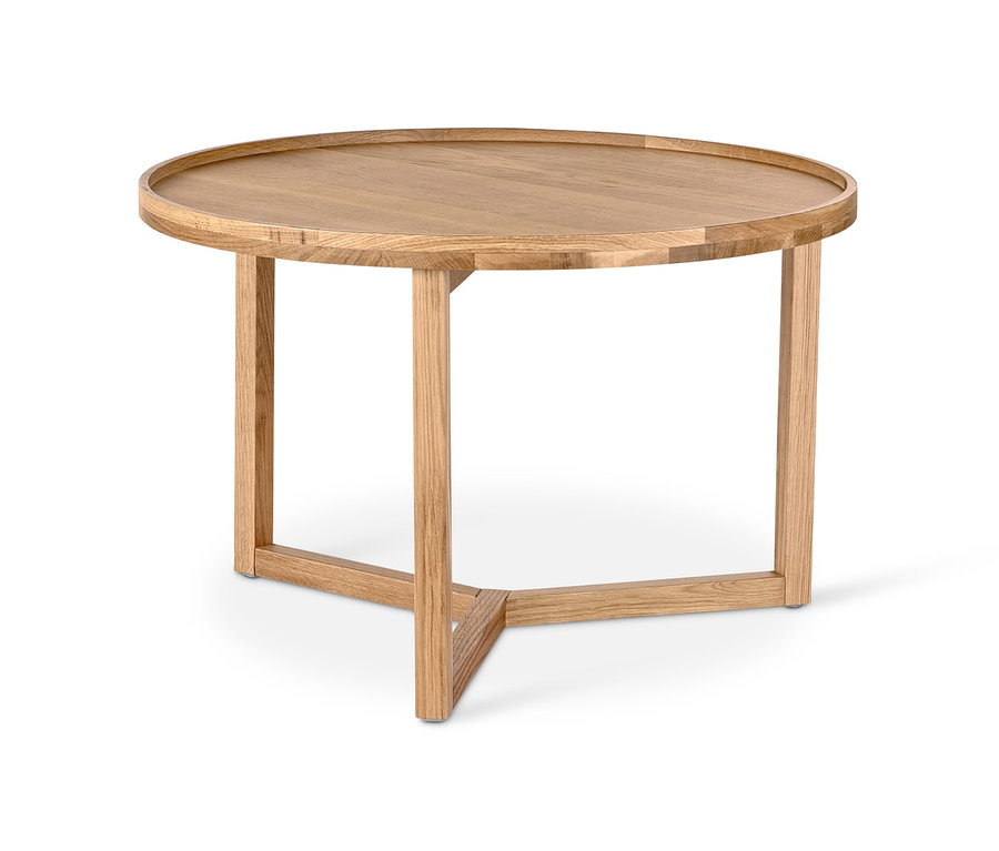 Une table basse ronde sur un fond blanc.