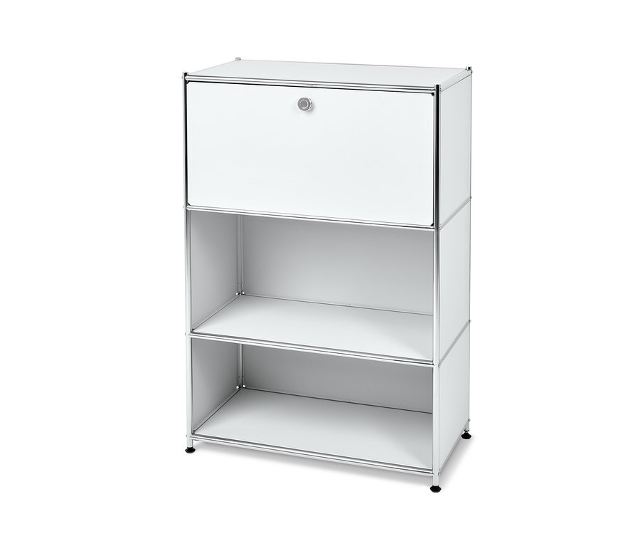 Un secrétaire en métal blanc « CN3 » avec deux étagères.