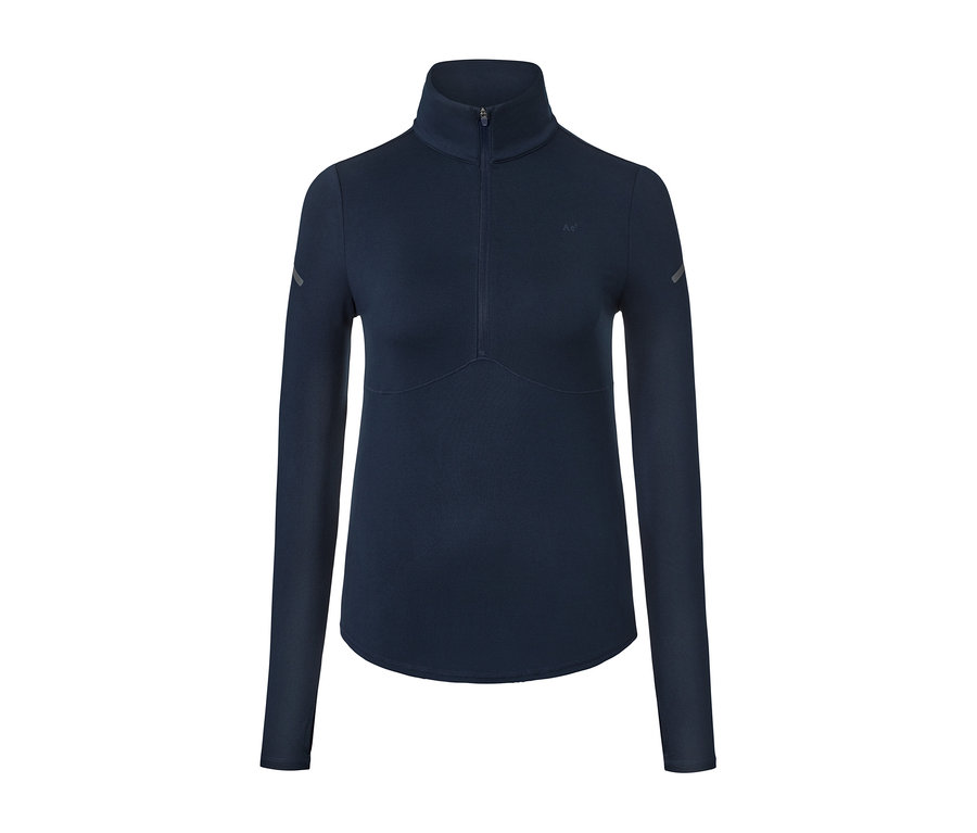 T-shirt fonctionnel thermique à manches longues bleu foncé avec fermeture éclair au col.