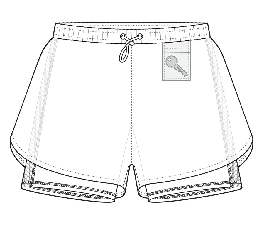 Schéma d'un short de sport 2 en 1.