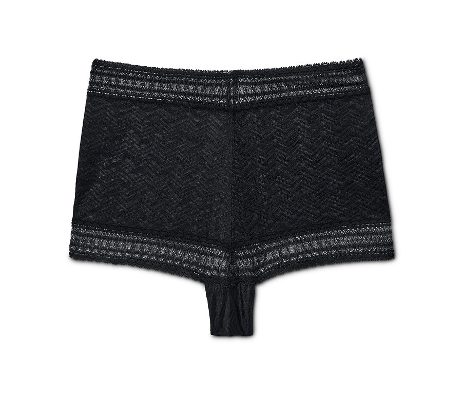 Vue détaillée d'une culotte en dentelle noire.