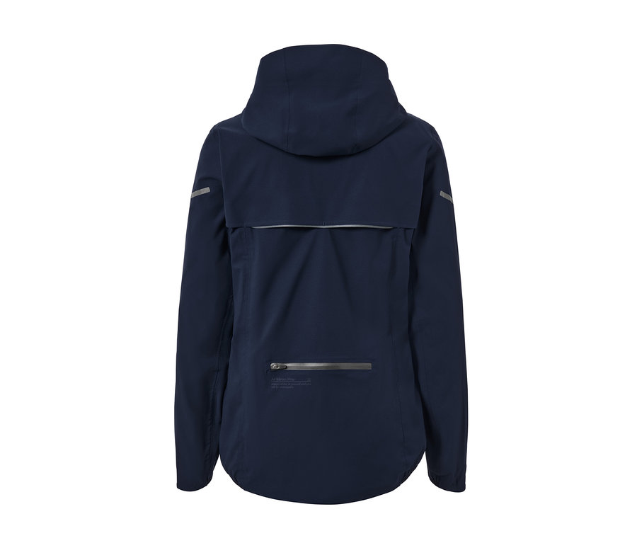 Veste de sport imperméable bleu foncé vue de dos.