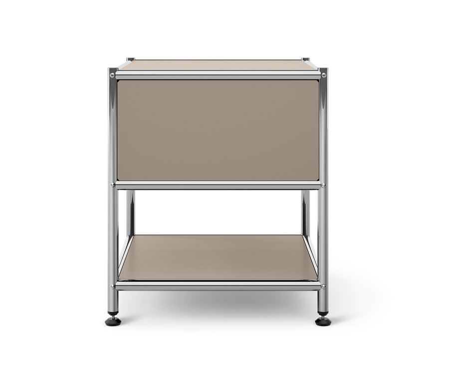 Table d'appoint en métal « CN3 » beige avec tiroir et une étagère.