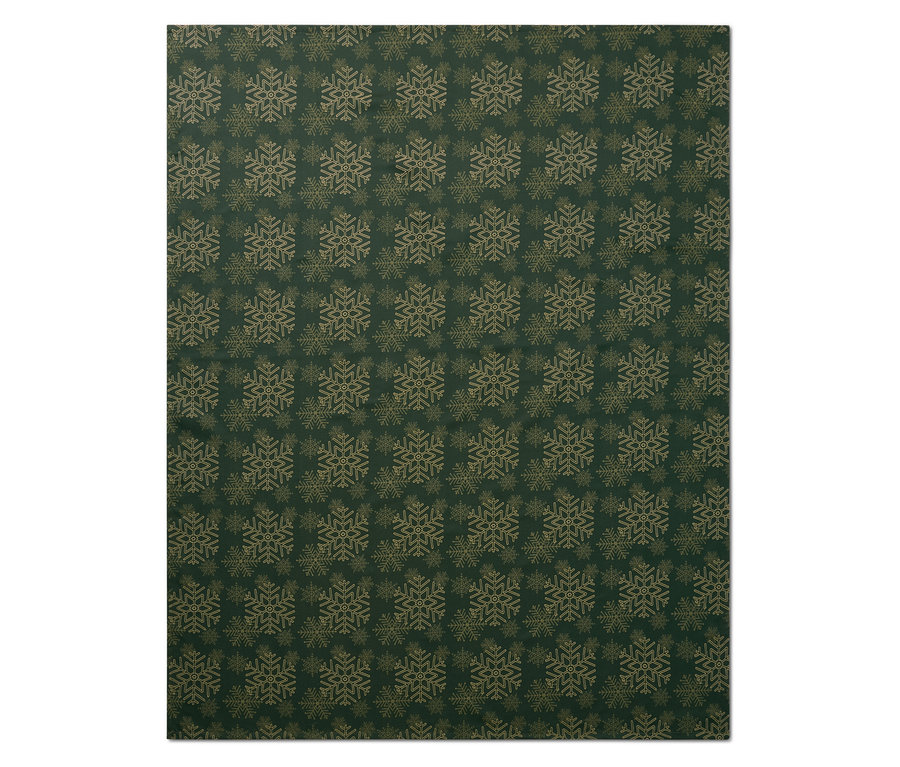 Nappe jacquard verte avec motif de flocons de neige en tailles standard et grande taille.