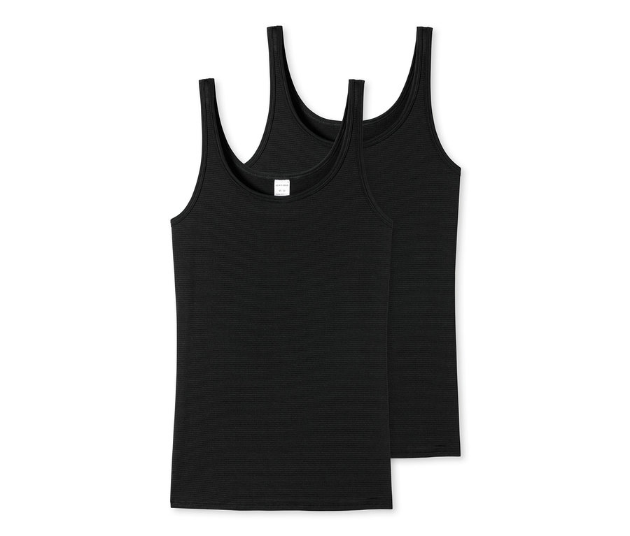 Deux débardeurs noirs à rayures SCHIESSER.