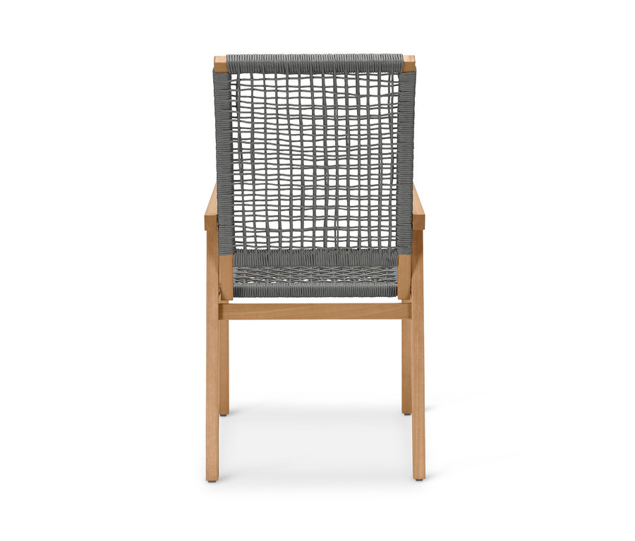 Vue arrière d'une chaise haute avec tissage textile.