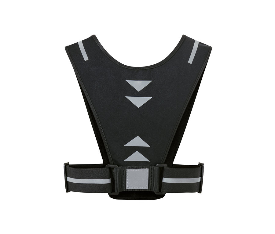 Gilet de course à pied smartphone noir avec réflecteurs.