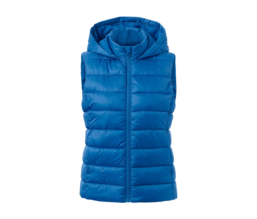 Gilet matelassé à capuche bleu.