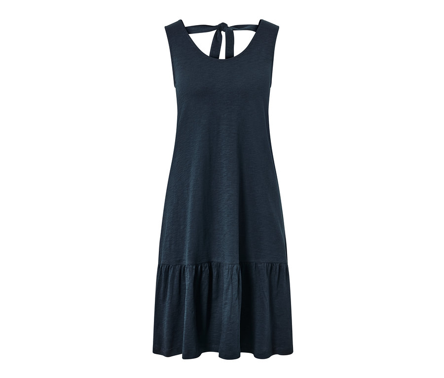 Robe en jersey bleu marine à volants.